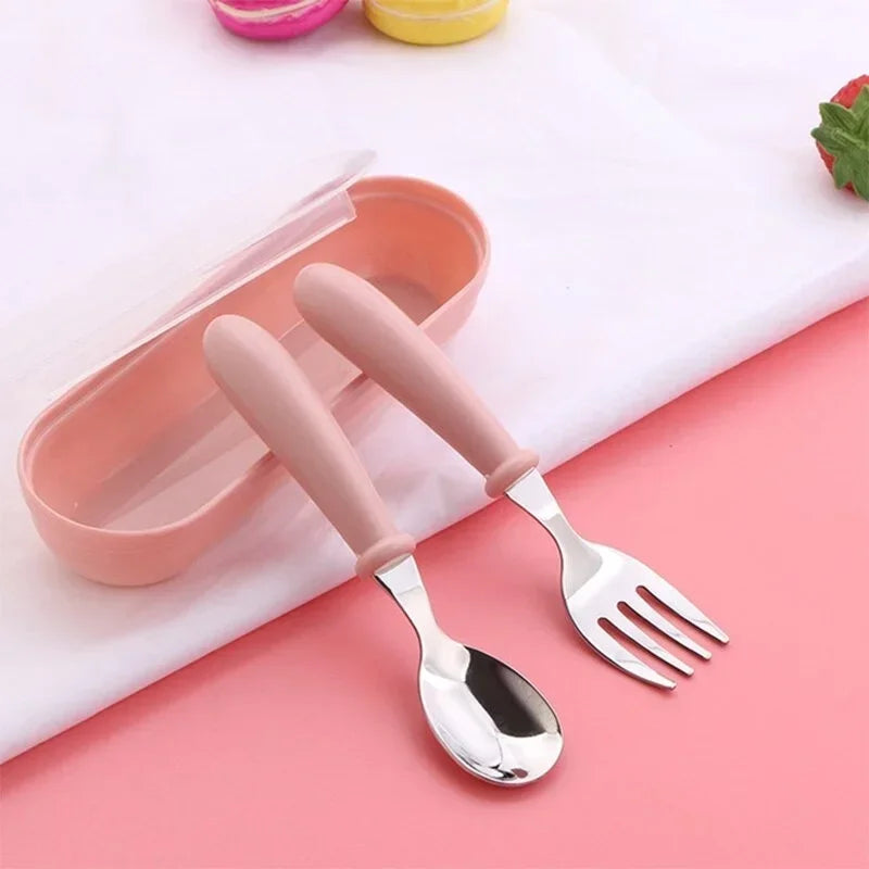 Baby Feeding Tableware Set Children Utensil Stainless Steel Toddler Dinnerware Cutlery Cartoon Infant Food Feeding Spoon Fork