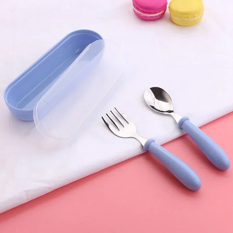 Baby Feeding Tableware Set Children Utensil Stainless Steel Toddler Dinnerware Cutlery Cartoon Infant Food Feeding Spoon Fork