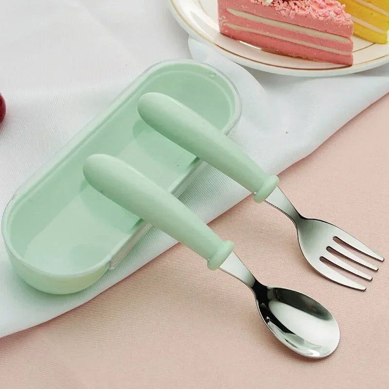 Baby Feeding Tableware Set Children Utensil Stainless Steel Toddler Dinnerware Cutlery Cartoon Infant Food Feeding Spoon Fork