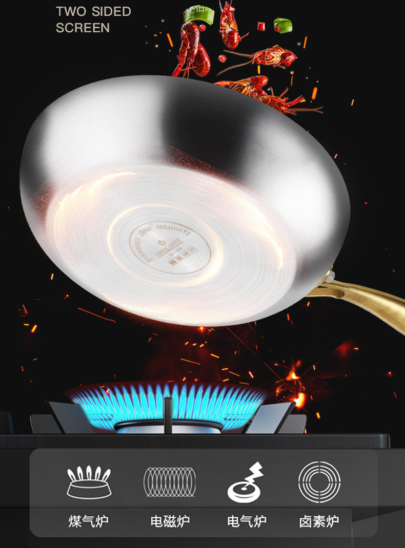 316 Stainless Steel Frying Pan Wok Pan Nonstick Cooking Fried Steak Gas Stove Pot Induction General Saucepan Kitchen Cookware