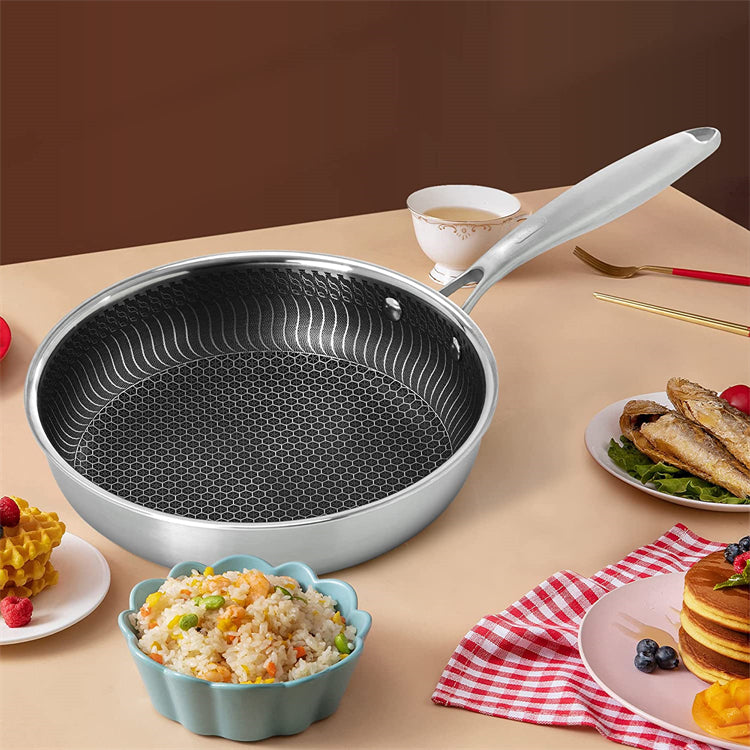 Stainless Steel Frying Pan Nonstick Honeycomb Fry Pan With Lid Induction Ceramic Electric Gas Cooktops Compatible
