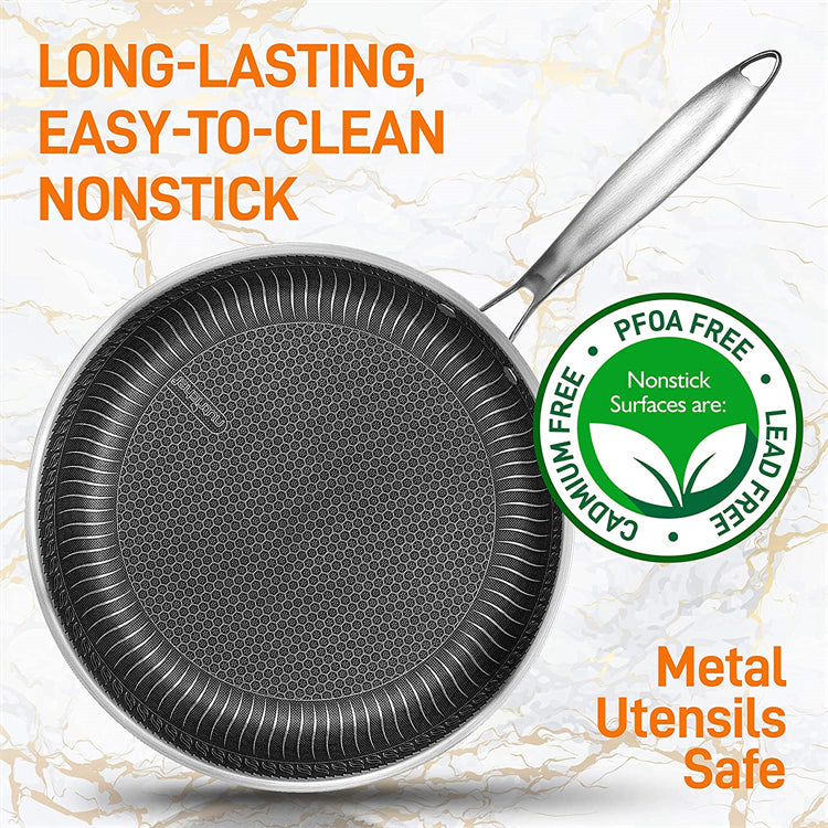 Stainless Steel Frying Pan Nonstick Honeycomb Fry Pan With Lid Induction Ceramic Electric Gas Cooktops Compatible