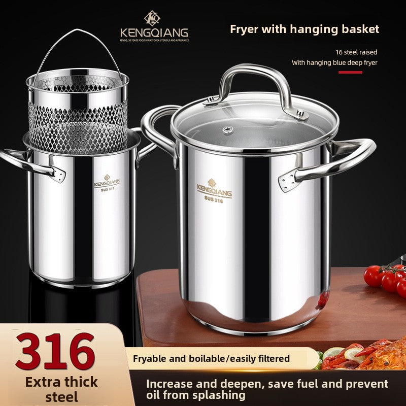 316 stainless steel fryer pot household multifunctional deepening with filter commercial tempura special fryer