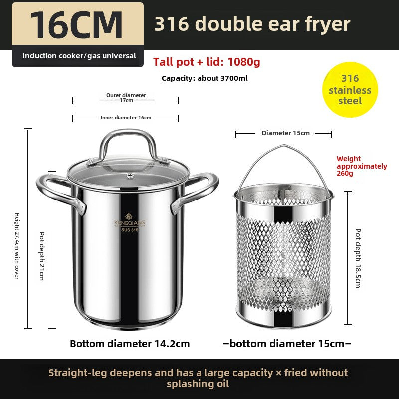 316 stainless steel fryer pot household multifunctional deepening with filter commercial tempura special fryer