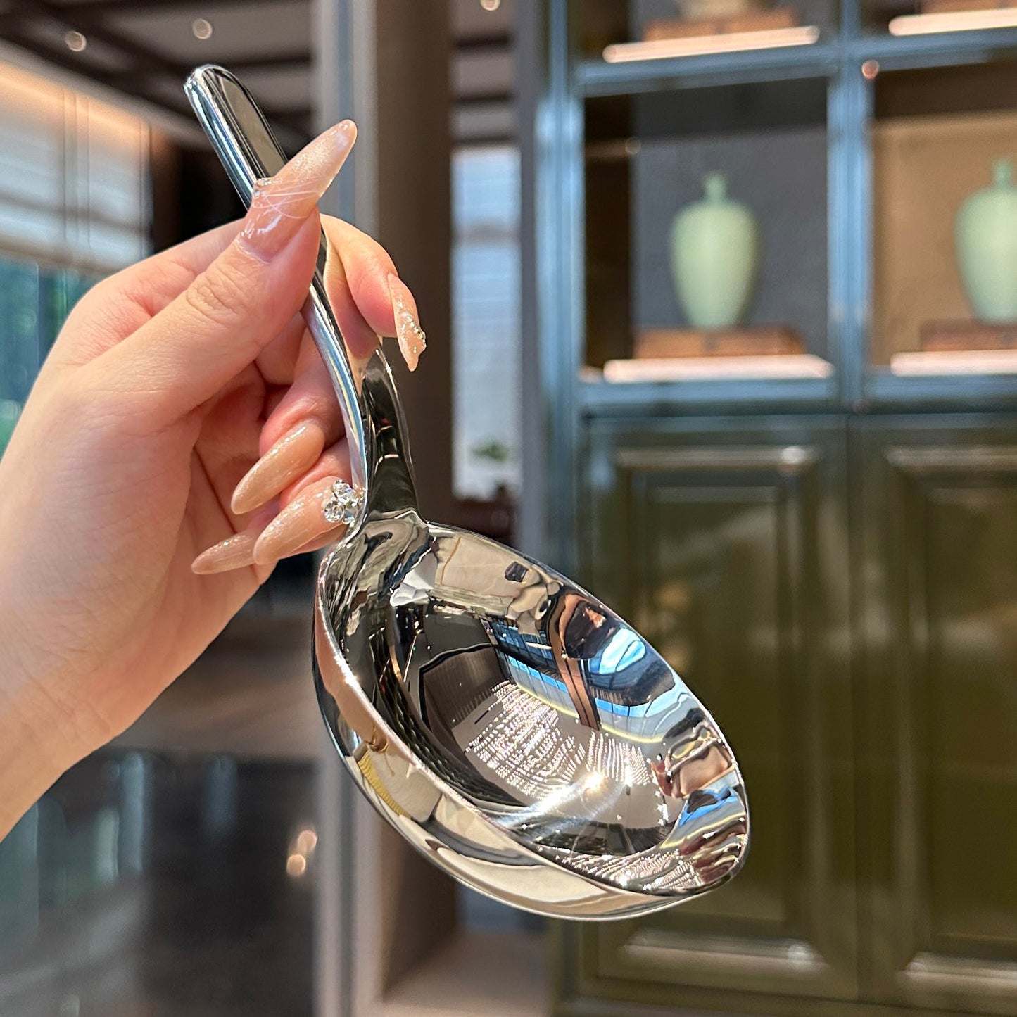 stainless steel Soup Drinking Spoon Household thickened long handle Kitchen Seasoning Porridge Large Spoon