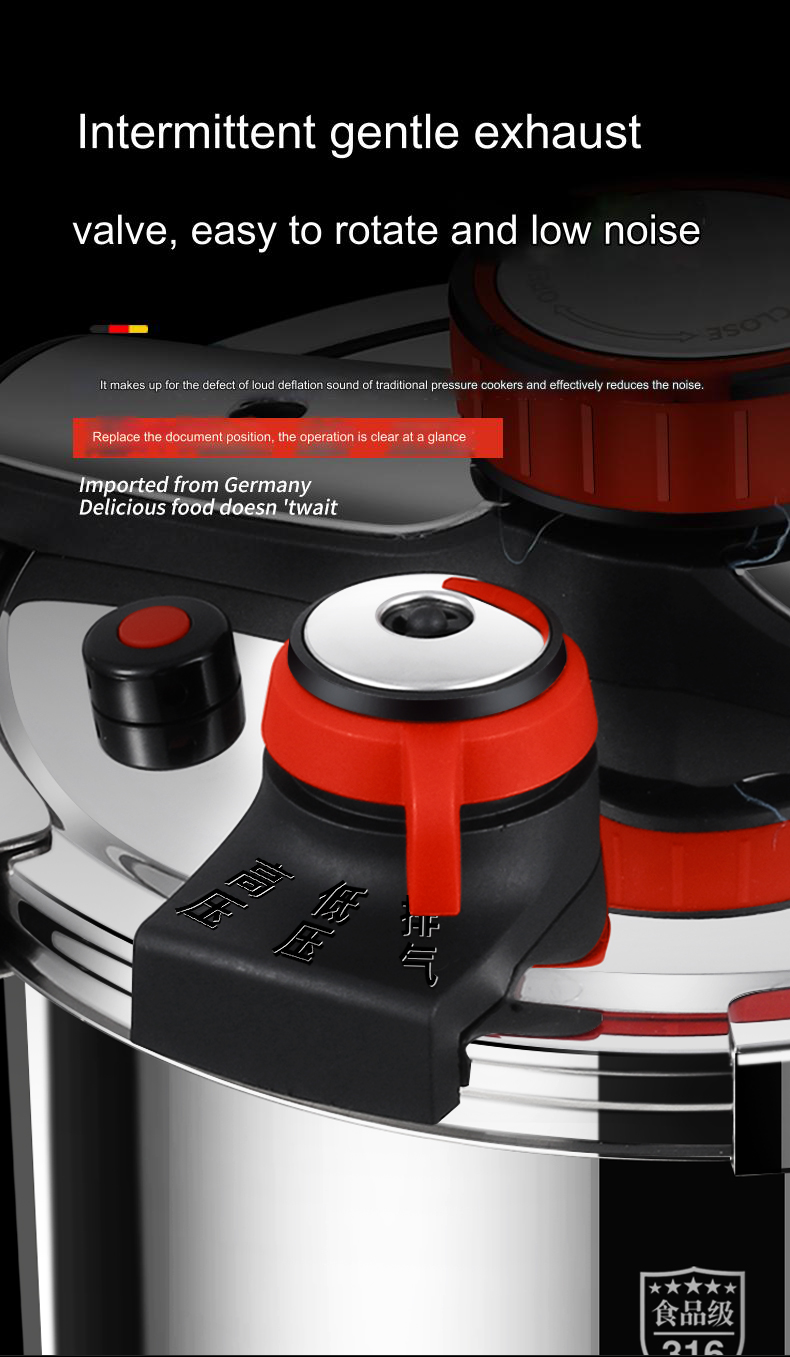 Thickened Pressure Cooker for Home Use, 316 Stainless Steel, Anti-Explosion, Gas and Induction Cookers Compatible