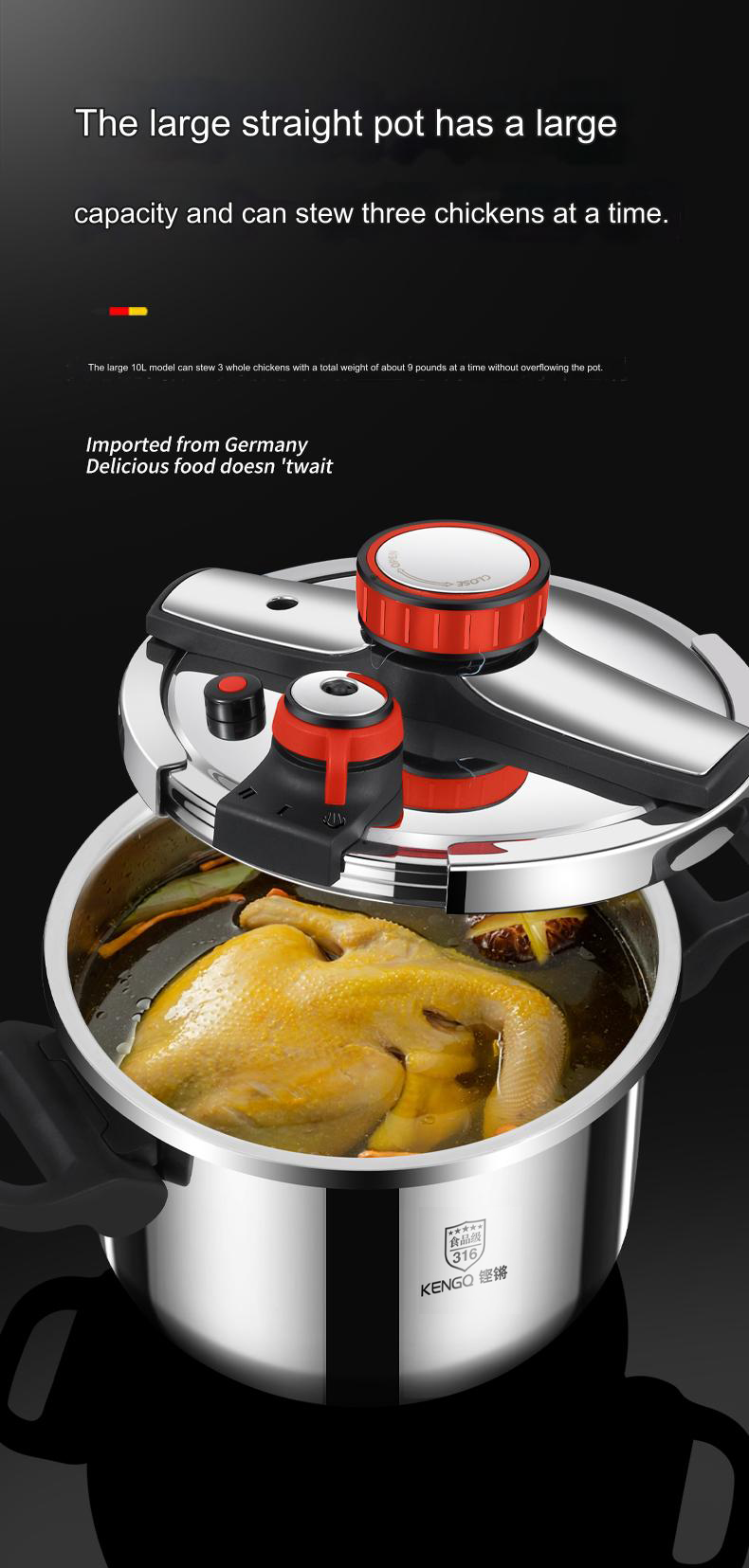 Thickened Pressure Cooker for Home Use, 316 Stainless Steel, Anti-Explosion, Gas and Induction Cookers Compatible