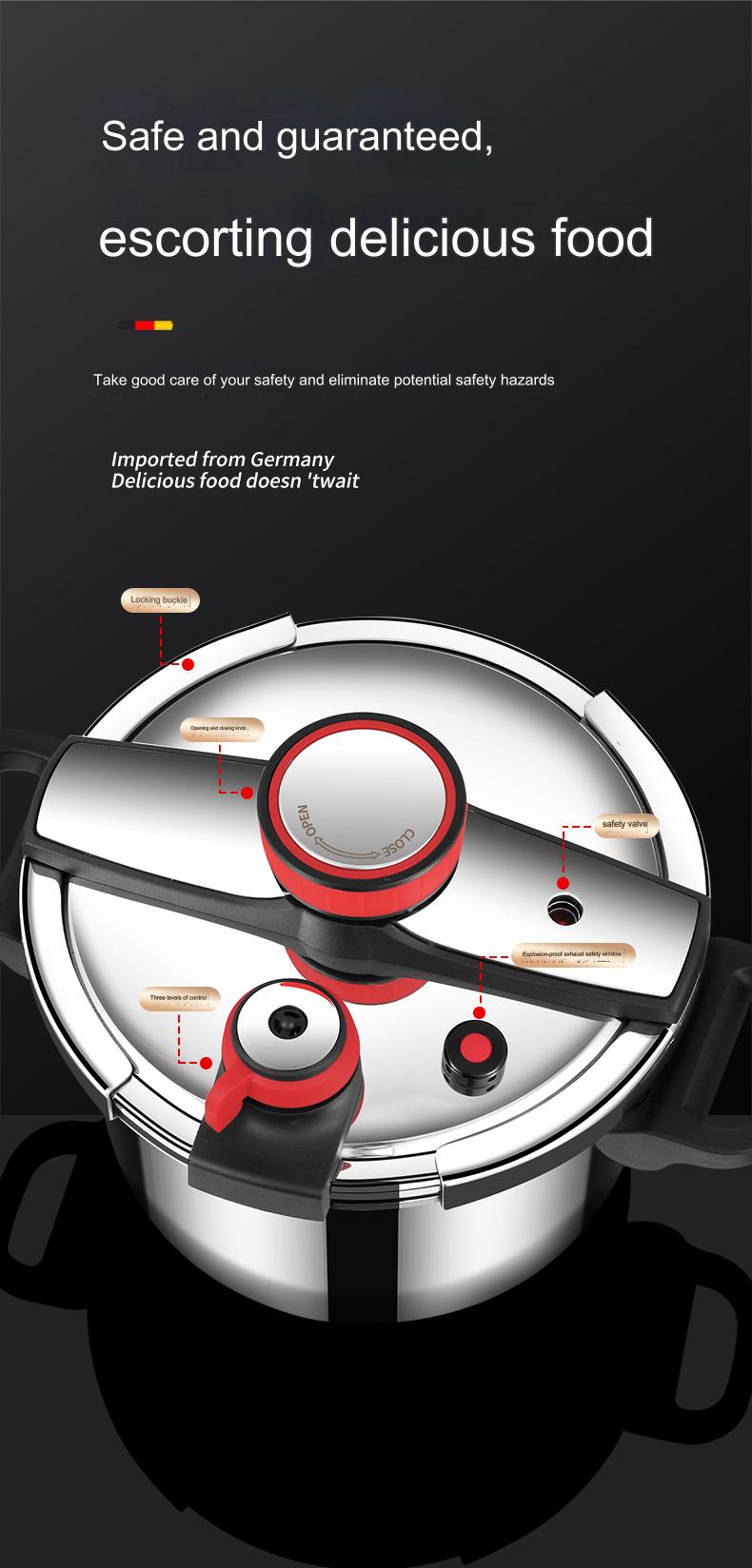 Thickened Pressure Cooker for Home Use, 316 Stainless Steel, Anti-Explosion, Gas and Induction Cookers Compatible