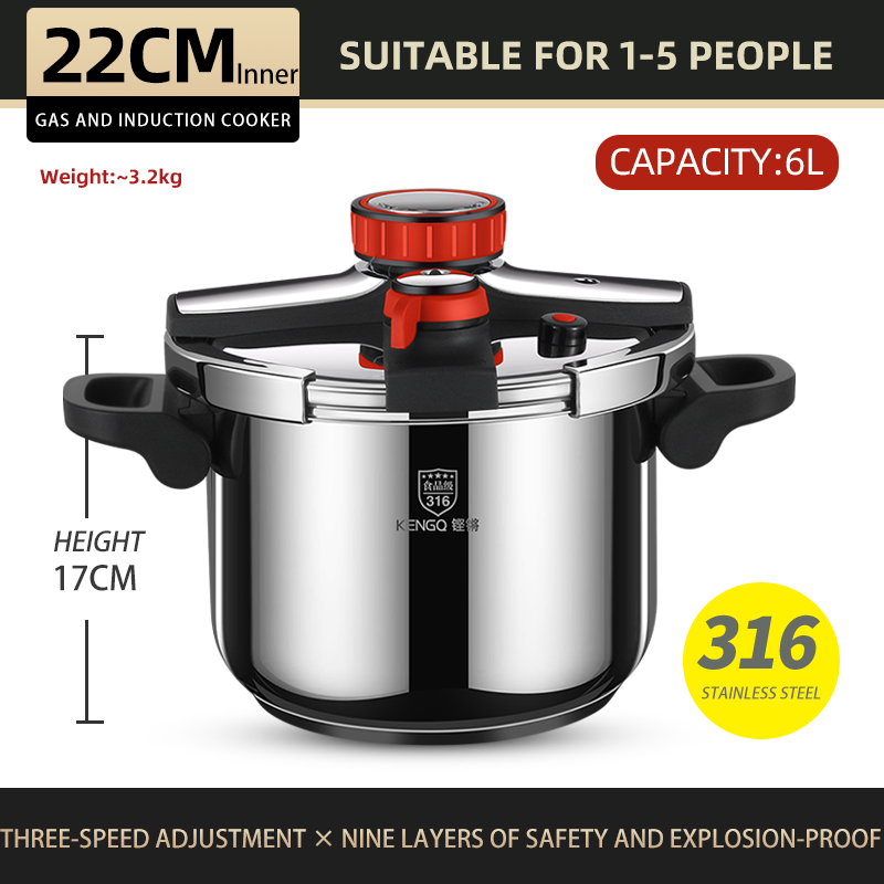 Thickened Pressure Cooker for Home Use, 316 Stainless Steel, Anti-Explosion, Gas and Induction Cookers Compatible
