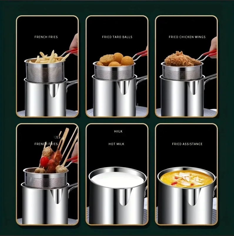 Deep Frying Pot Kitchen Fryer With Strainer Stainless Steel Tempura Fryer Pan Fry Pot Chicken Fried Chicken Cooking Tools