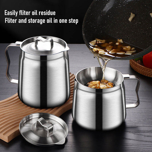 High Quality Modern Stainless Steel Bacon Grease Container with Strainer Home Kitchen Cooking Oil Pot Hotel Use